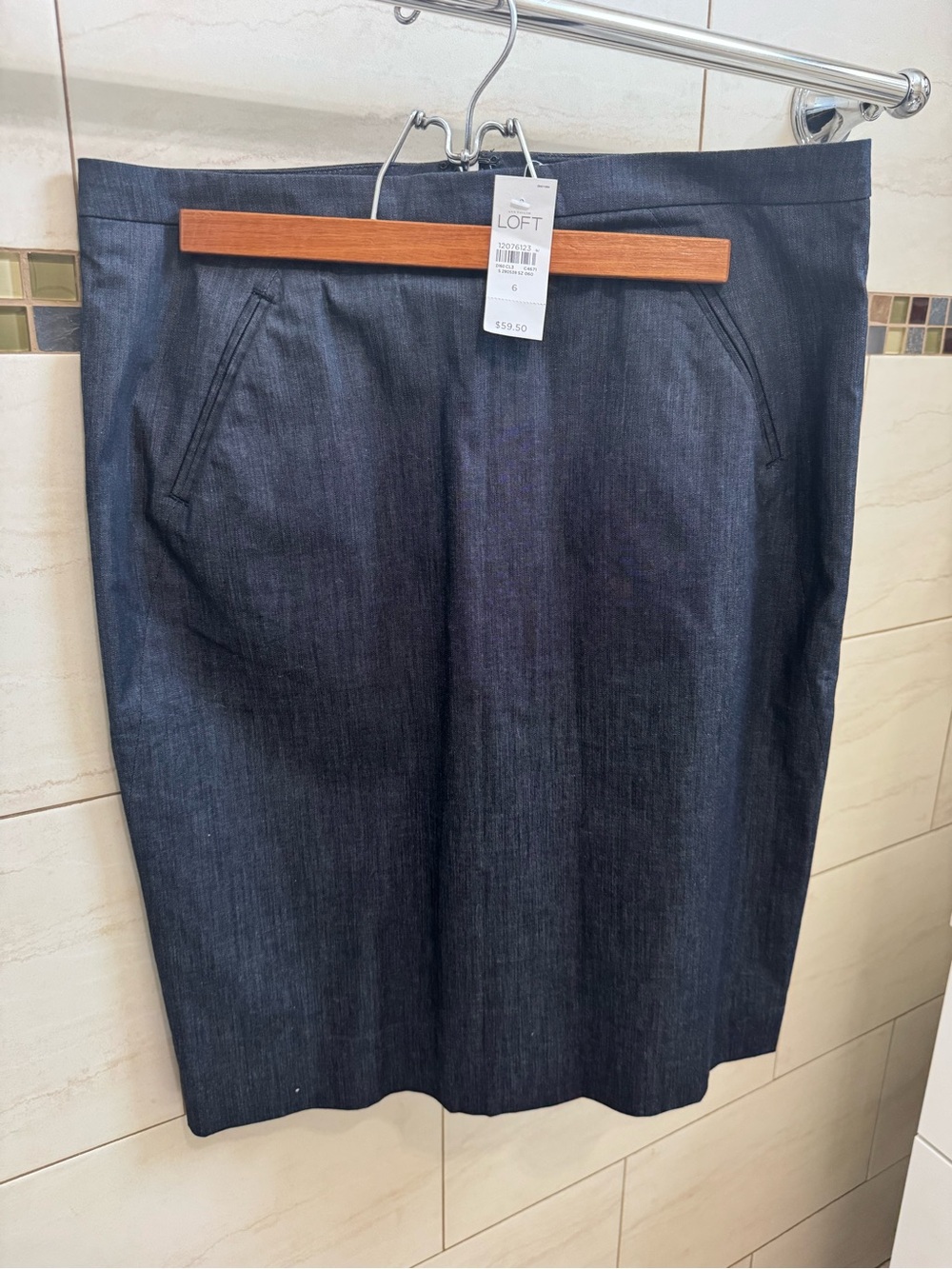LOFT Dark Blue Denim Pencil Skirt with Front Pockets